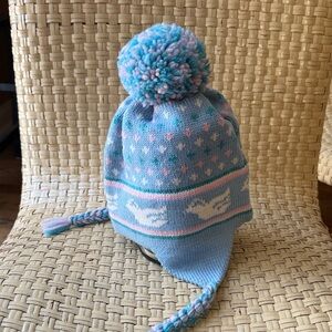 Blue and Pink Knit Widgeon Pom-Pom Hat for Kids Girls